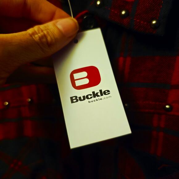 BKE red plaid flannel boyfriend button down shirt nwt size L womens - Picture 5 of 6